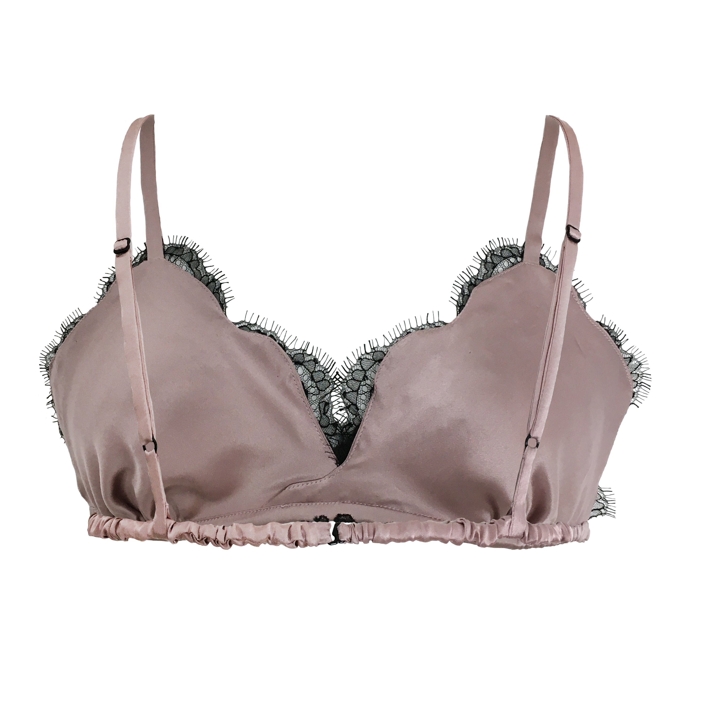 Mauve with Black Caudry Lace Silk Bralette