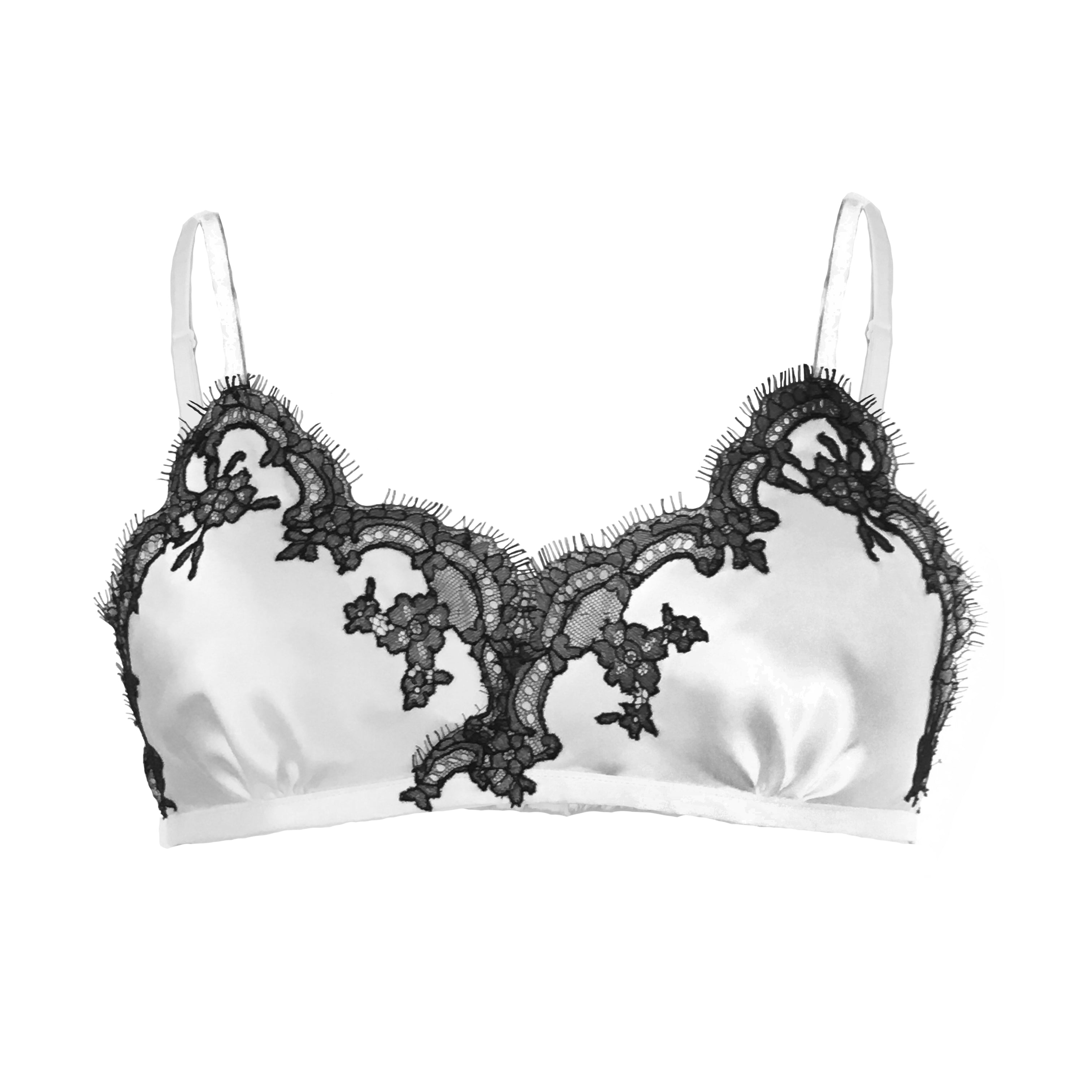 Pearl with Black Caudry Lace Silk Bralette