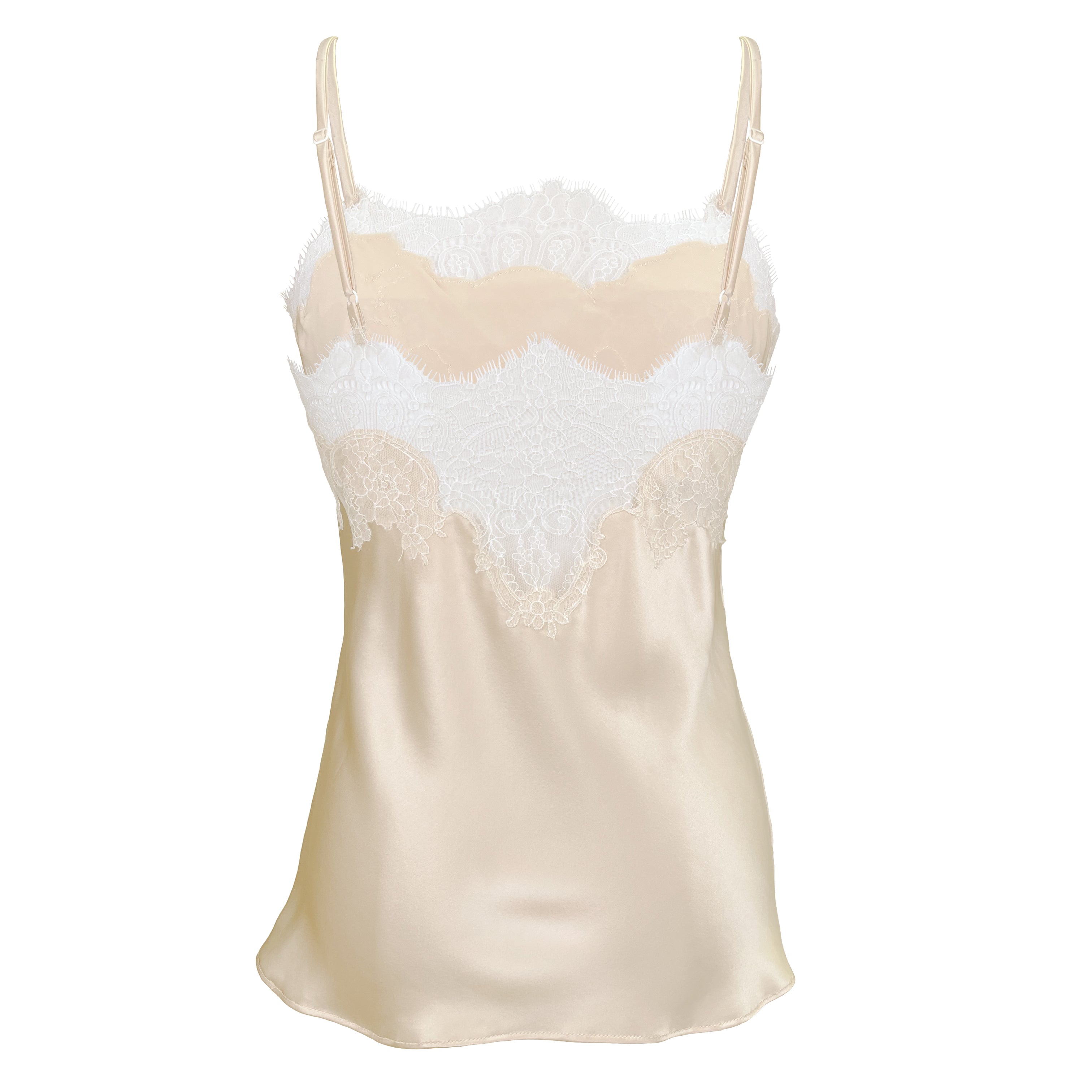 Dune with White Caudry Lace Silk Camisole