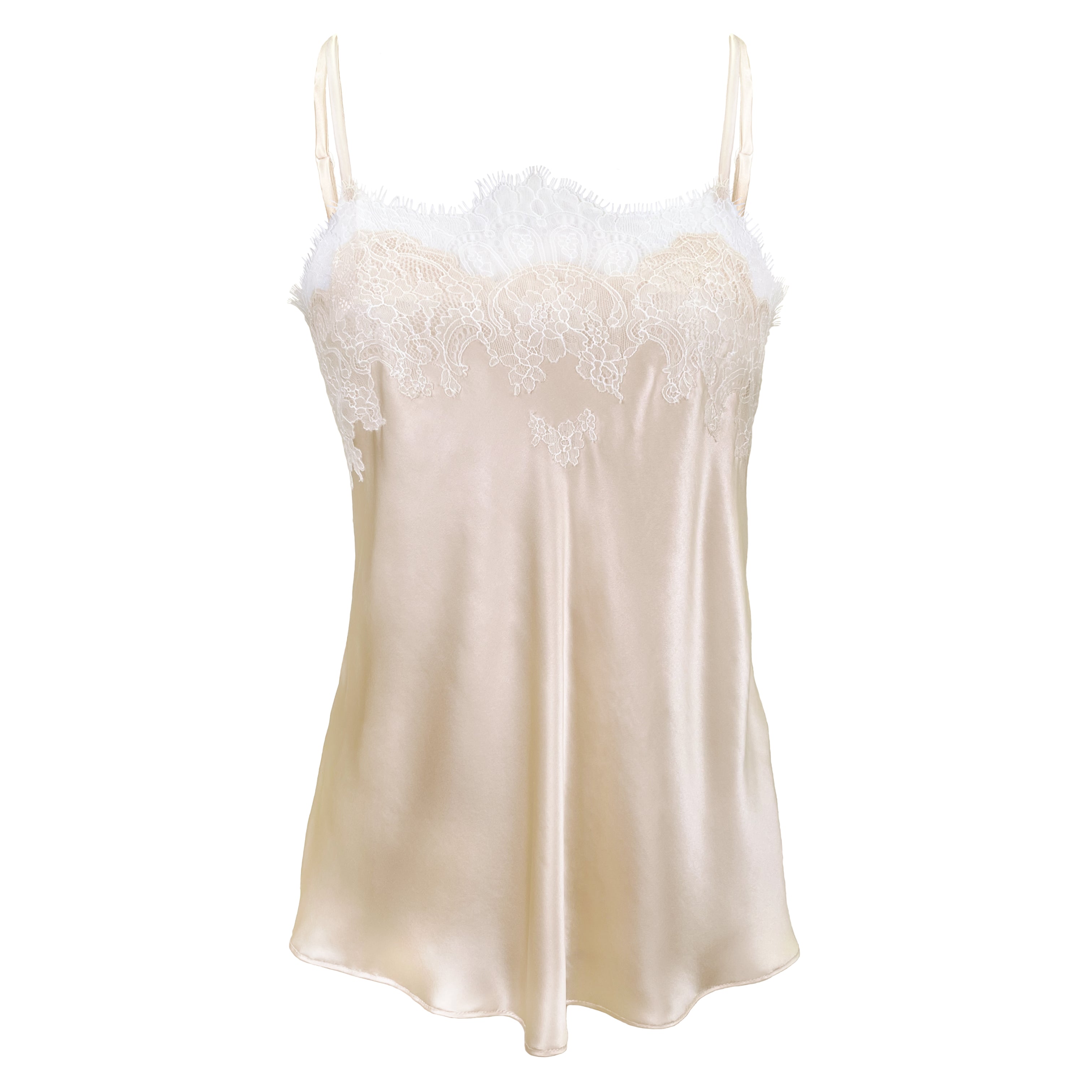 Dune with White Caudry Lace Silk Camisole
