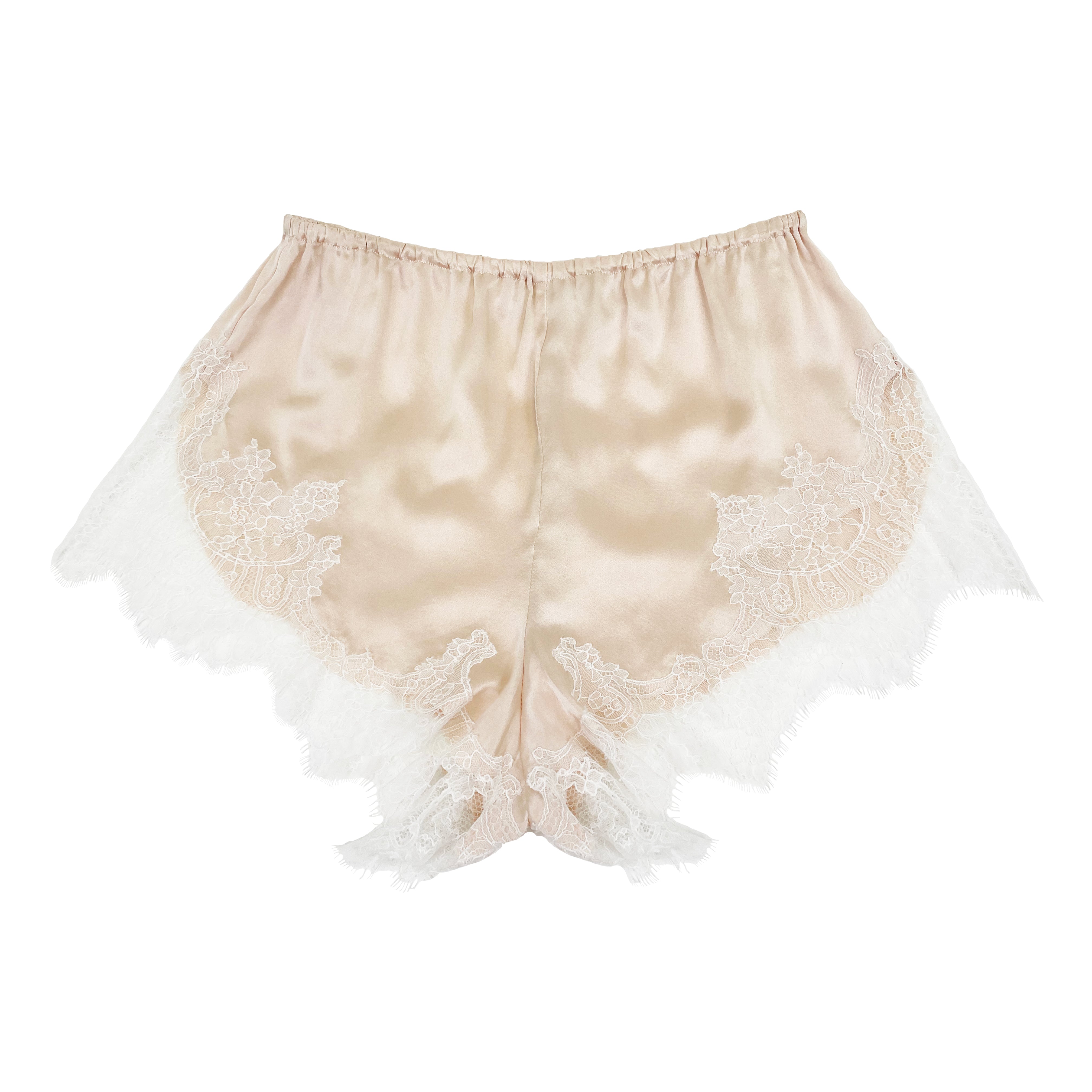 Dune with White Caudry Lace Silk Shorts