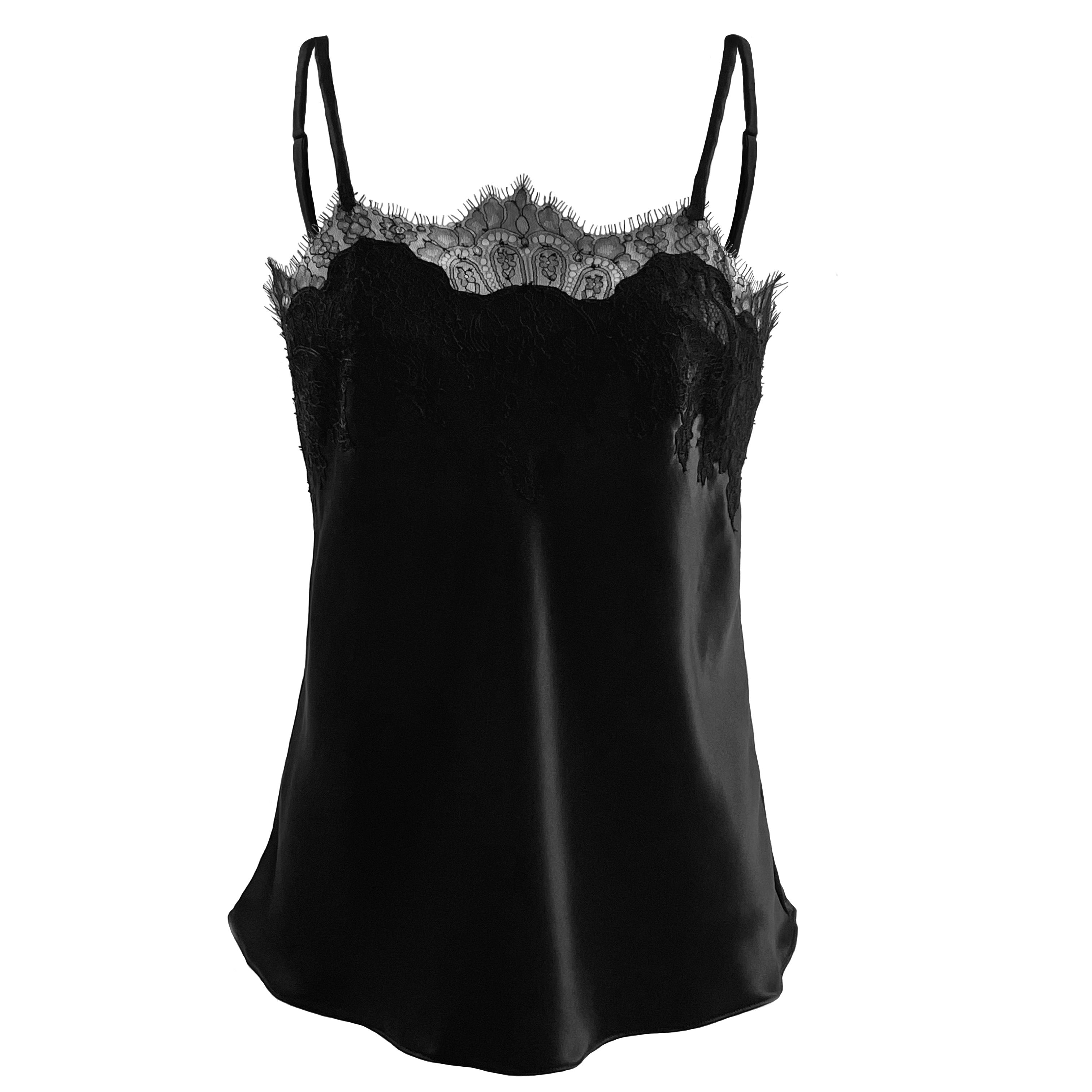 Onyx with Black Caudry Lace Silk Camisole