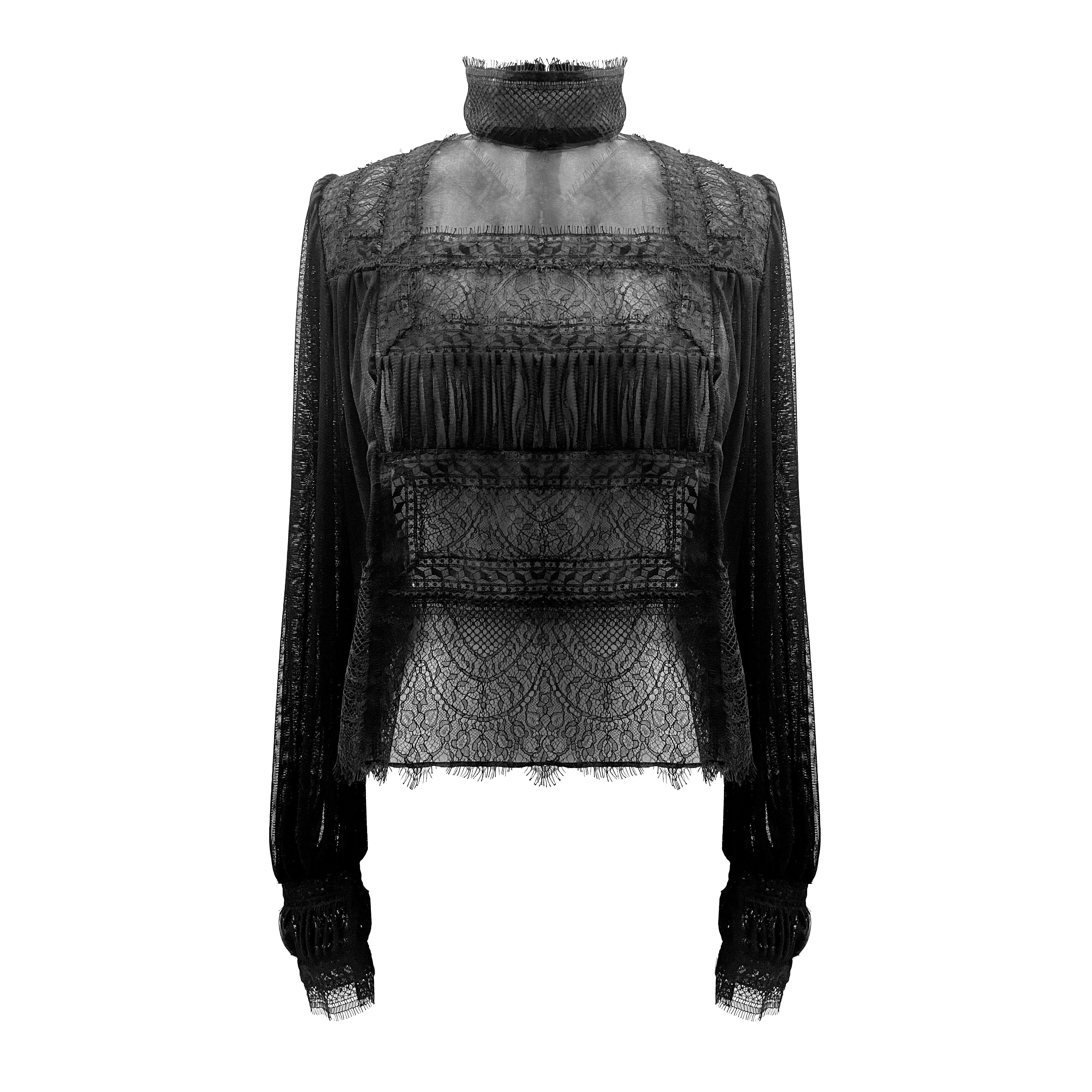 Lourdes Silk Organza Lace Blouse