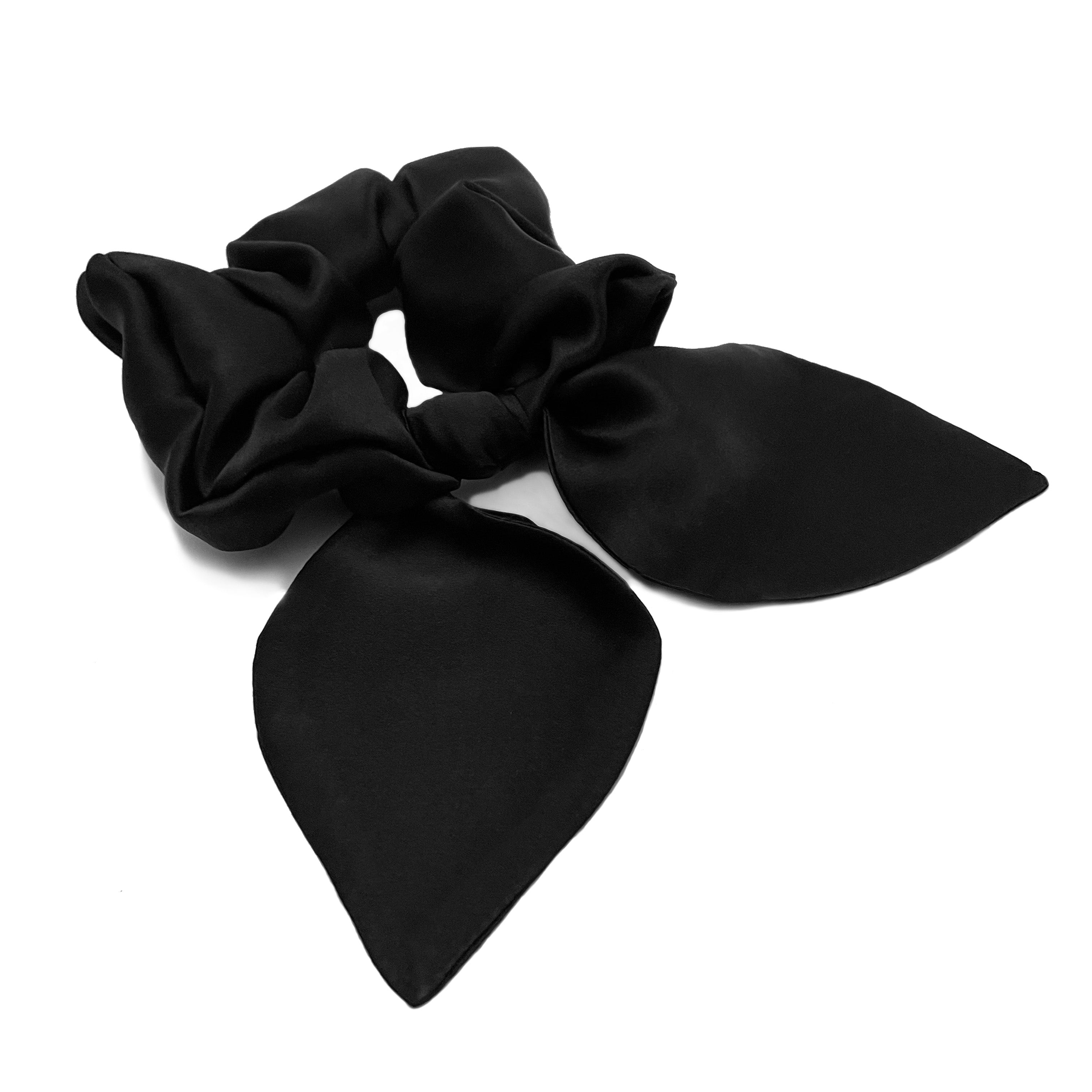 Onyx Silk Bow Scrunchie
