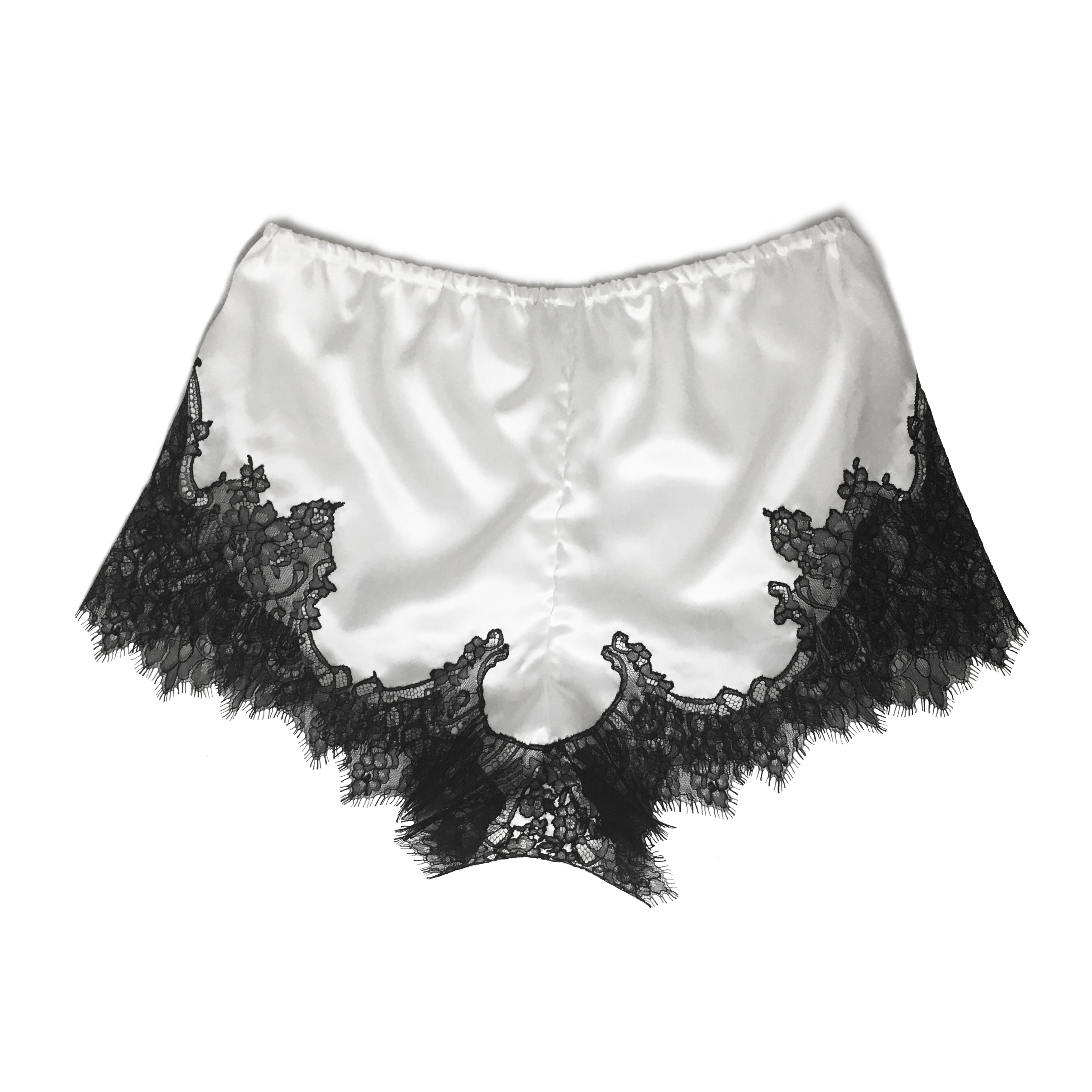 Pearl with Black Caudry Lace Silk Shorts