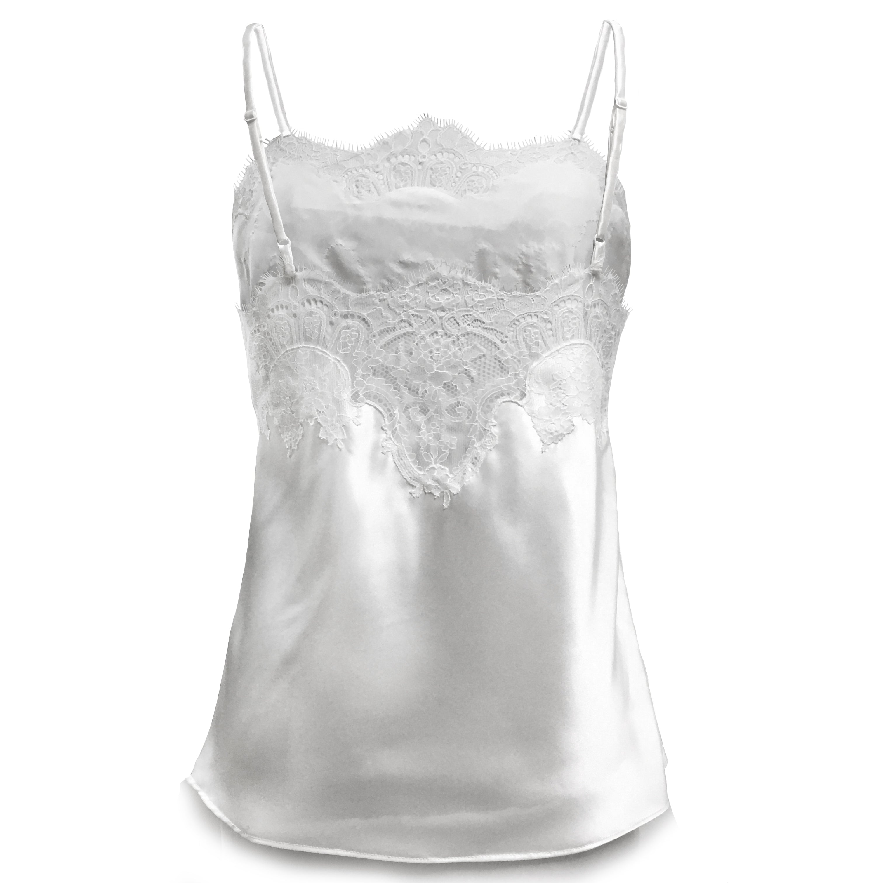 Pearl with White Caudry Lace Silk Camisole
