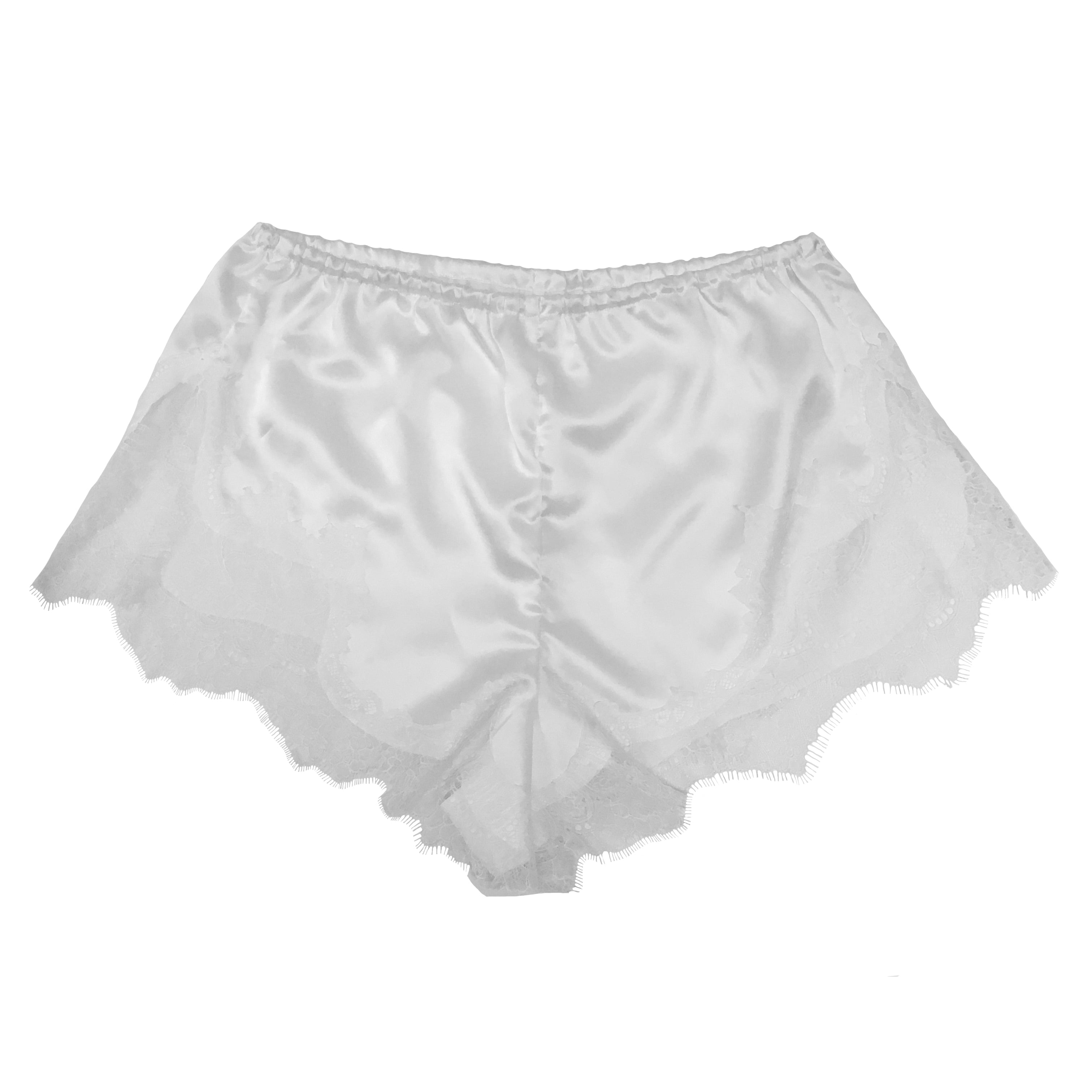 Pearl with White Caudry Lace Silk Shorts
