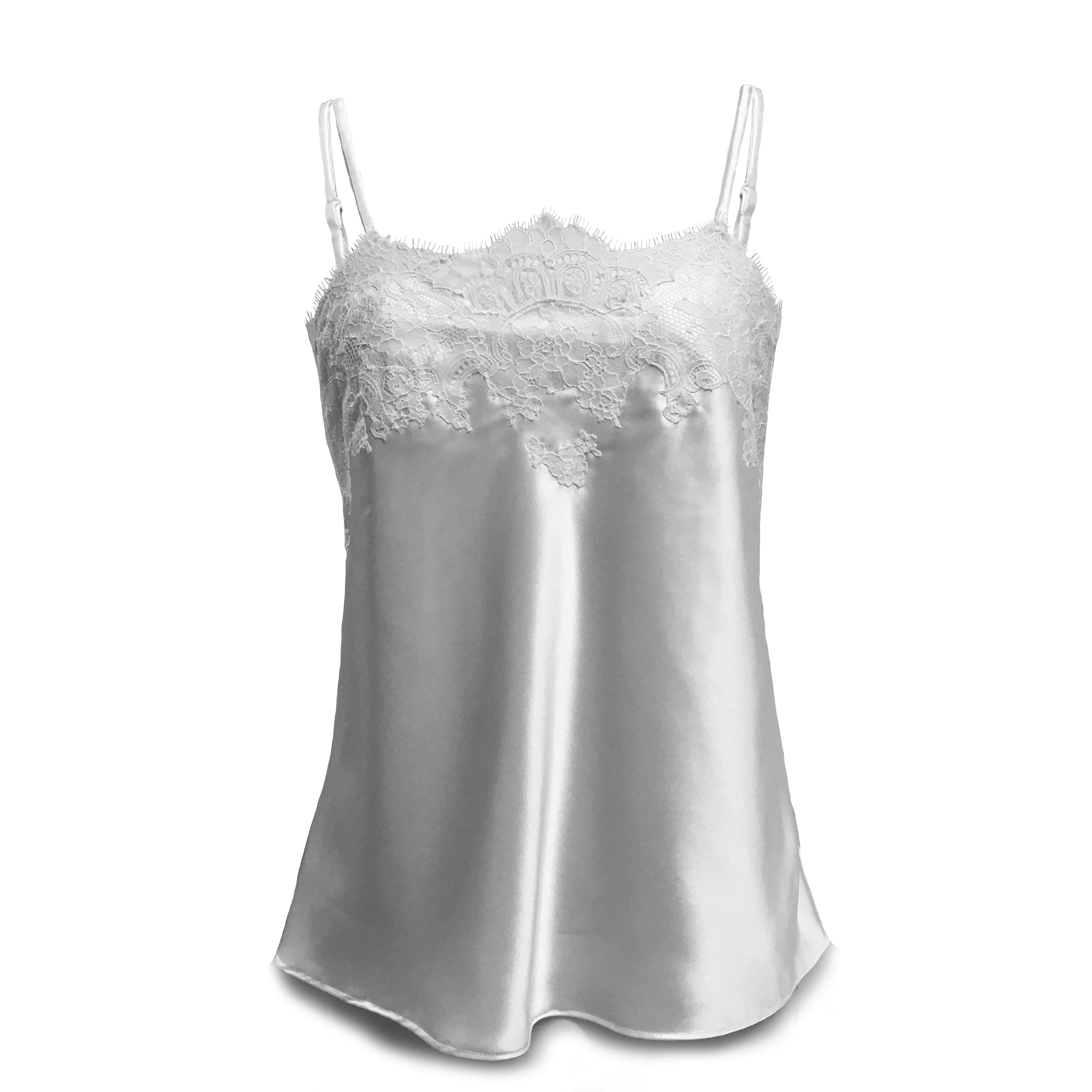Pearl with White Caudry Lace Silk Camisole