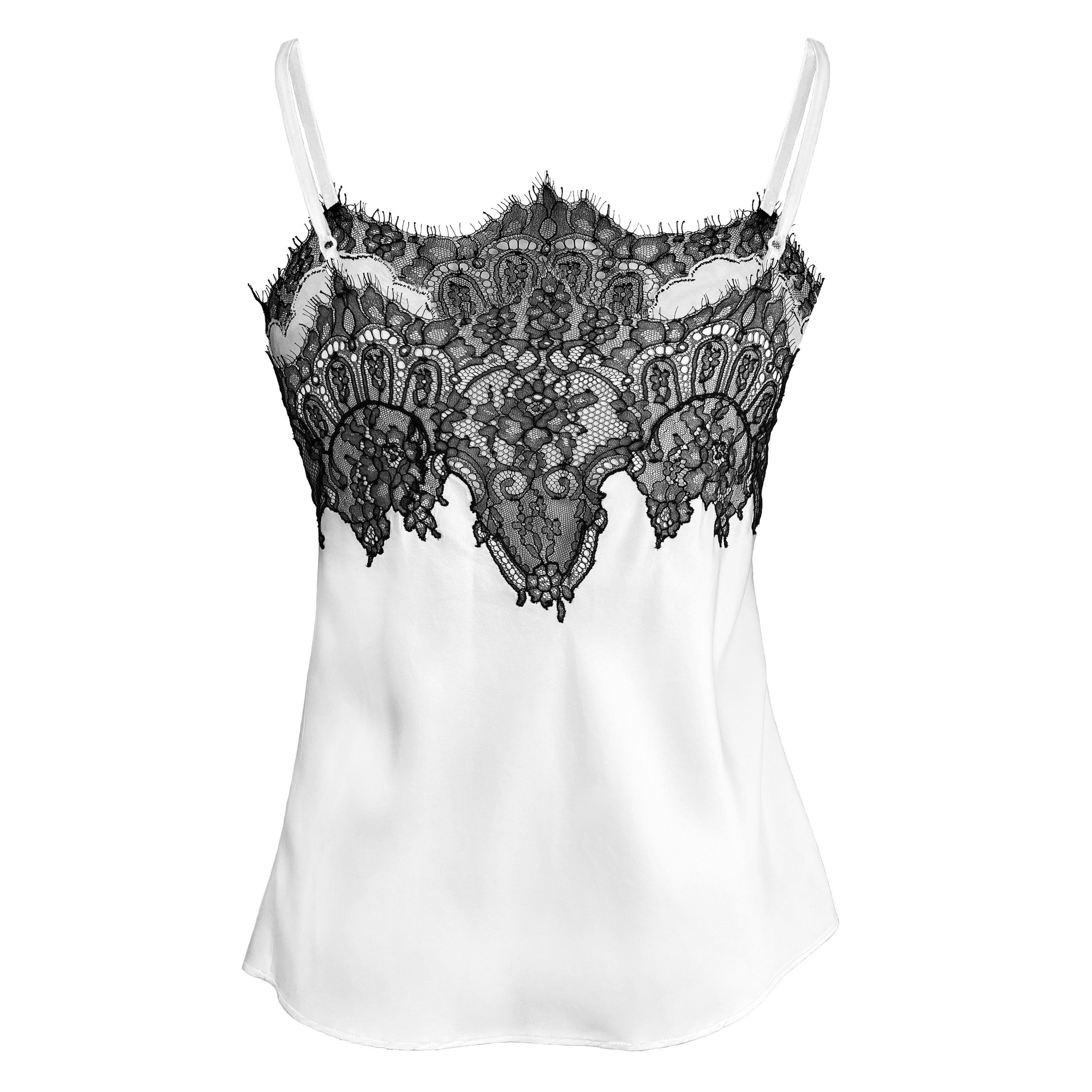 Pearl with Black Caudry Lace Silk Camisole