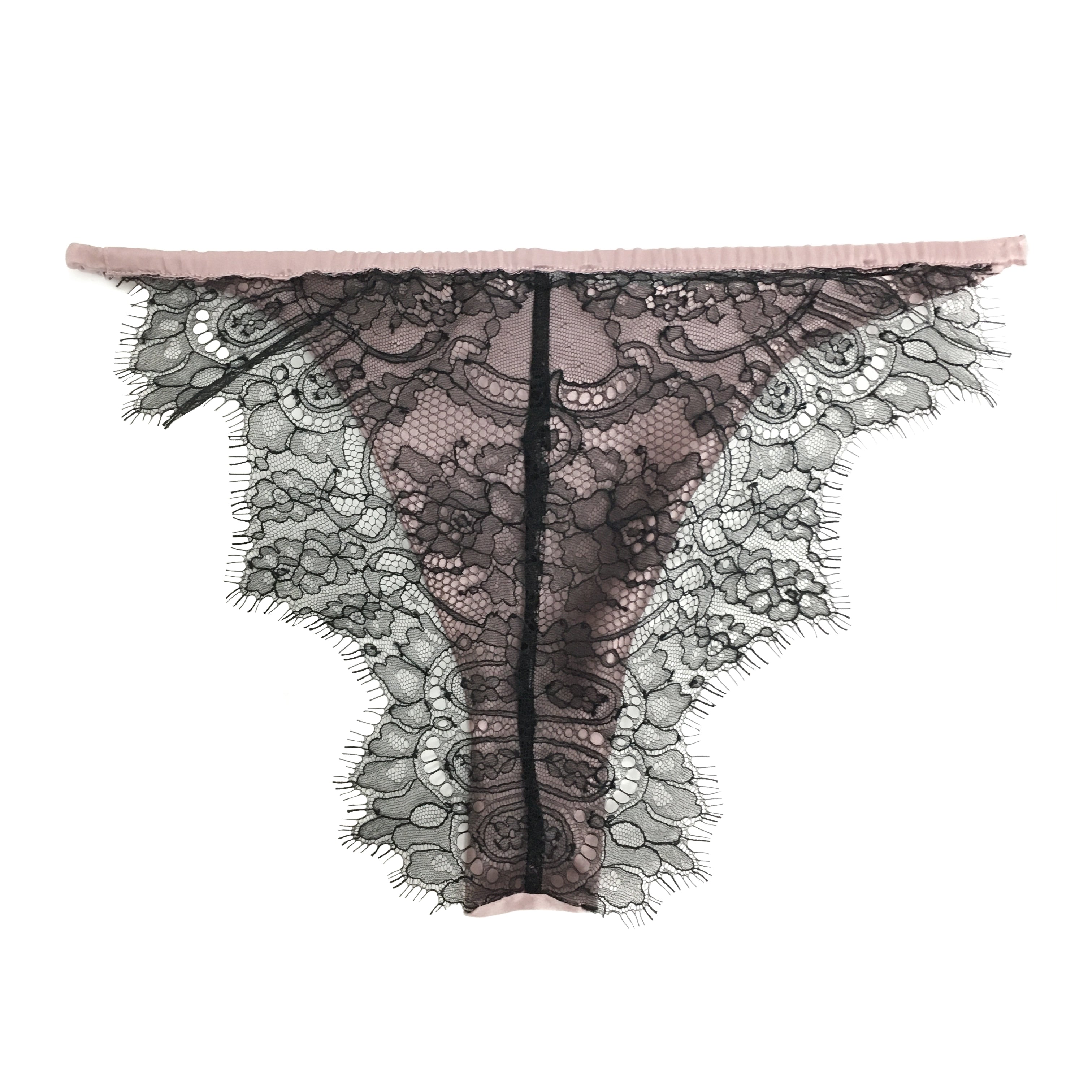 Mauve with Black Caudry Lace Silk Brief