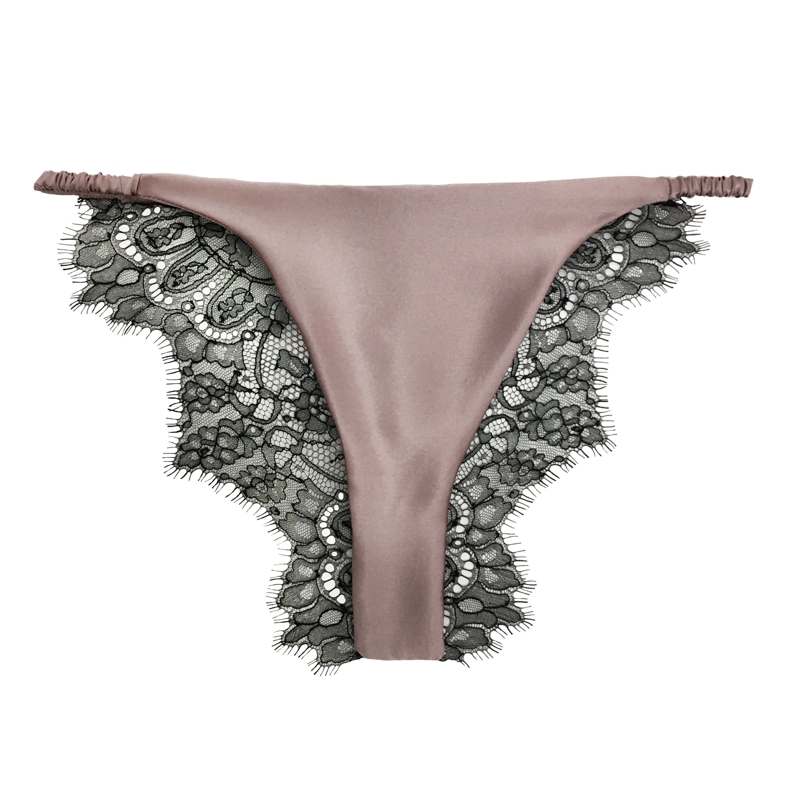 Mauve with Black Caudry Lace Silk Brief